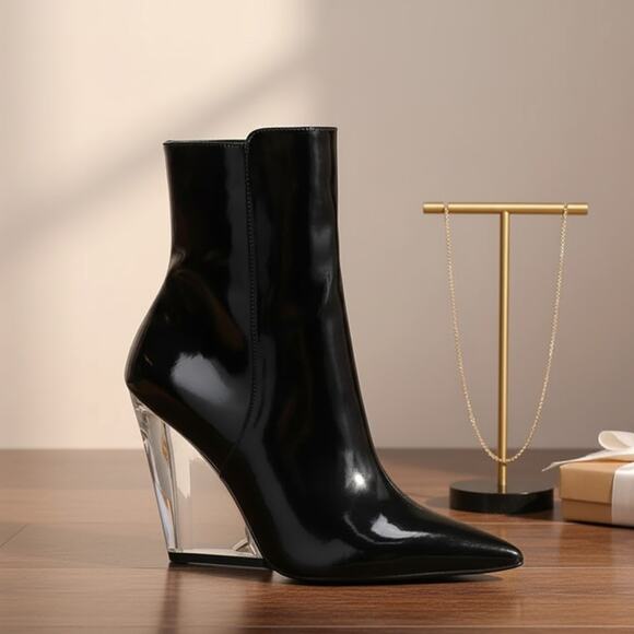 Stuart Weitzman Lucite 100 Wedge Bootie 9.5 Black NEW - Picture 1 of 8